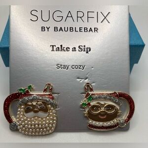 BAUBLEBAR Christmas African-American Black Santa & Mrs Claus Mug Earrings NWT